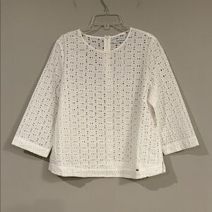Pedro Del Hierro soft white blouse with cutout pattern and 3/4 sleeves